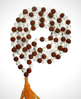 Janki Retails Rudraksha Sphatik Mala 108+1 Beads Necklace Crystal Crystal Chain Set Wood, Stone Chain