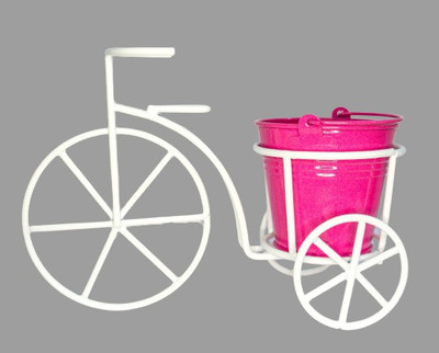 gron india Bicycle with Basket Planter E Pink | Cycle Style Planter With Stand Plant Container Set(Metal)