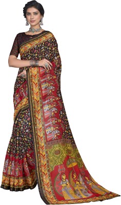 sareela Printed Banarasi Viscose Rayon, Cotton Silk Saree(Maroon, Black)