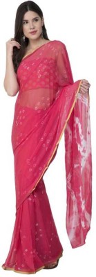 Durga Emporio Geometric Print Bandhani Chiffon Saree(Pink)