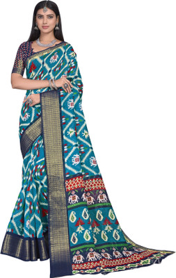 sareela Printed Patola Cotton Blend, Art Silk Saree(Light Blue)