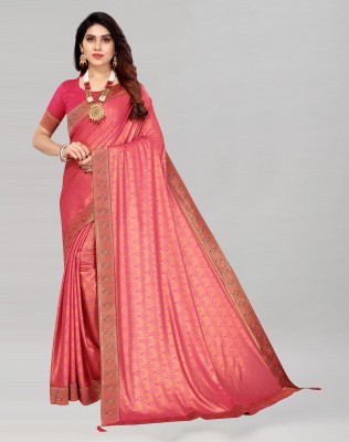 SIRIL Printed Bollywood Lycra Blend Saree(Gold, Pink)