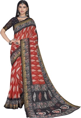 sareela Floral Print Banarasi Viscose Rayon, Cotton Silk Saree(Red, Black)