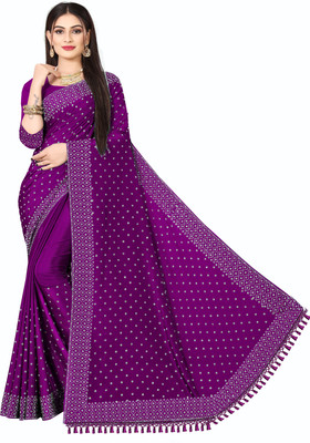 rudraCreation Self Design Chanderi Art Silk, Chanderi Saree(Purple)