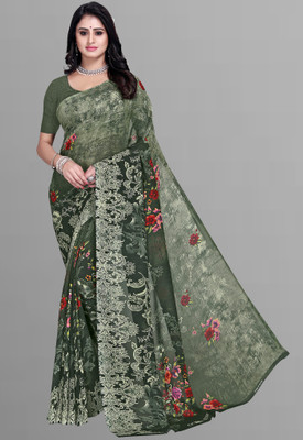 Anand Sarees Floral Print Daily Wear Georgette Saree(Green)