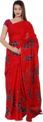 NIKHILAM Printed Handloom Pure Cotton Saree(Red)