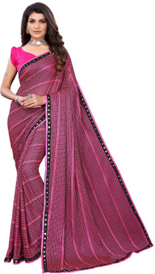 PINK WISH Embellished Daily Wear Silk Blend Saree(Pink)
