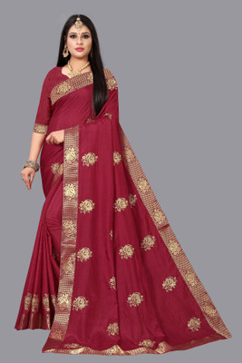 jmoverseas Embroidered Jamdani Cotton Blend Saree(Maroon)