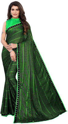 PINK WISH Embellished Daily Wear Silk Blend Saree(Green)