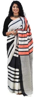 NIKHILAM Striped Handloom Pure Cotton Saree(Multicolor)