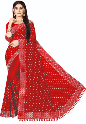 vishnu laxmi creation Self Design Chanderi Art Silk Saree(Red)