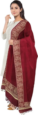 BE SWADESHI Polyester Wool Blend Applique Women Shawl(Maroon)