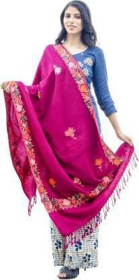 darshan lal and sons Wool Embroidered Women Shawl(Pink)