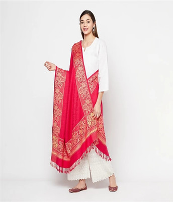Feathers Polyester Wool Blend Applique Women Shawl(Red)
