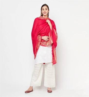 BE SWADESHI Polyester Wool Blend Printed Women Shawl(Red, Gold)
