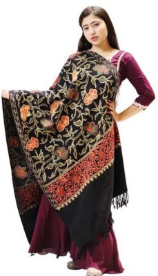 Kashmiri queen Wool Embroidered Women Shawl(Black)