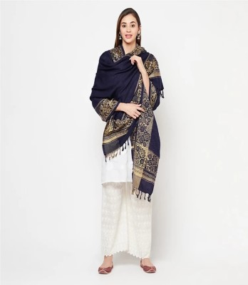 Royal-E-Kashmir Polyester Wool Blend Applique Women Shawl(Black)