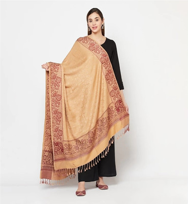 Feathers Polyester Wool Blend Embroidered Women Shawl(Beige)