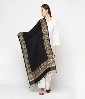 Feathers Polyester Wool Blend Applique Women Shawl(Black)