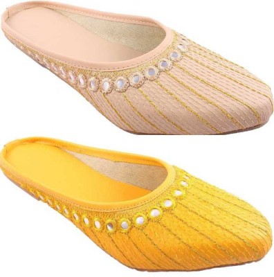 Miss beauty Ethnic Mule For Women(Beige, Yellow , 4)