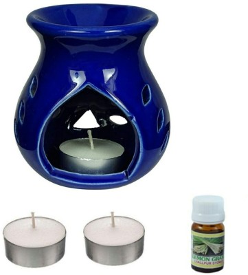 Luminescence Enterprises Ceramic Tea Light Candle Diffuser set, Blue Color, Pack of 3 Ceramic 2 - Cup Tealight Holder Set(Blue, Pack of 3)