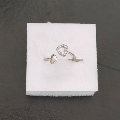 Sullery Delicate Open Heart & Plain Heart Adjustable Ring Stainless Steel Rhodium Plated Ring