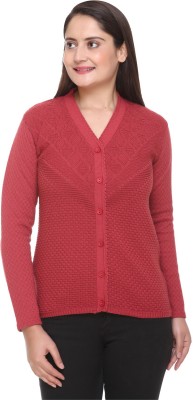 aarbee Self Design V Neck Casual Women Pink Sweater