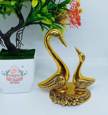 RED DRAGON Duck Pair / Swan Pair / Kissing Love Bird Gold Size 14 X8X 12cm Decorative Showpiece  -  16 cm(Metal, Gold)