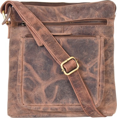 Portlee Tan Sling Bag Leather Travel Messenger Sling Bag