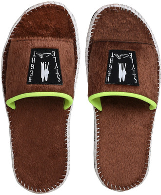 STYLE HEIGHT Men Slides(Brown , 7)