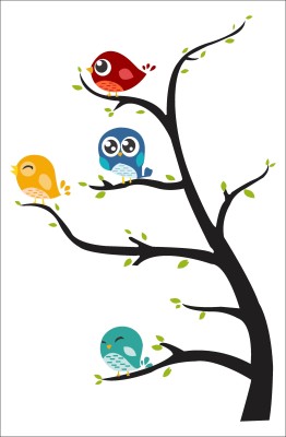 K2A Studio 70 cm multicolour birds sitting tree wall sticker (107X70 cm) Self Adhesive Sticker(Pack of 1)