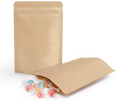DEERA Standee Ziplock Reusable Airtight - 180mmX260mm (1 KG) - BROWN KRAFT Paper Storage Pouch(Pack of 50)