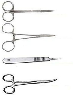 Forgesy 4 PCS. SURGICAL SET -IRIS SCISSOR,NEEDLE HOLDER,BLADE HANDLE 3,MOSQUITO FORCEP Straight Operating Scissors(Blunt/Sharp Blades)