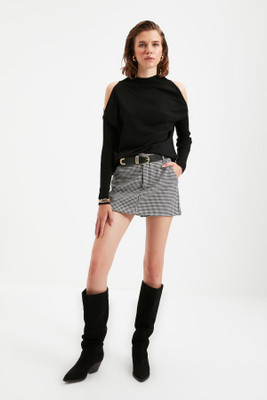 Trendyol Solid Round Neck Casual Women Black Sweater