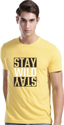 ADRO Typography Men Round Neck Yellow T-Shirt