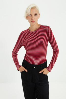 Trendyol Solid Women Round Neck Red T-Shirt