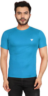 AMSHA Solid Men Round Neck Light Blue T-Shirt