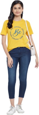 PEOPLE Printed Women Round Neck Yellow T-Shirt