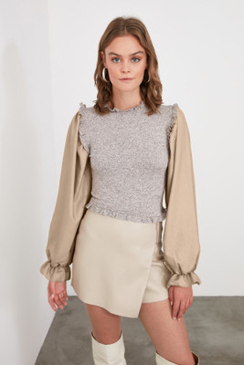 Trendyol Casual Solid Women Brown Top