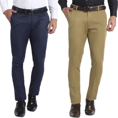 VURSO Slim Fit Men Dark Blue, Beige Trousers