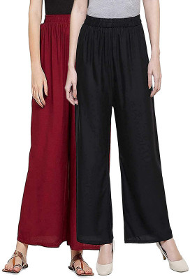 PFH Regular Fit Women Black, Maroon Trousers