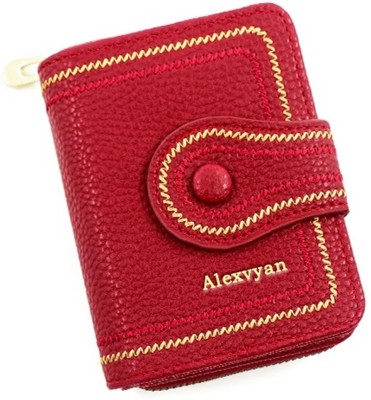 AlexVyan Women Red Genuine Leather Wallet(12 Card Slots)