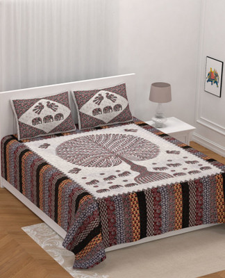 UNIQCHOICE 210 TC Cotton King Jaipuri Prints Flat Bedsheet(Pack of 1, Multicolor)