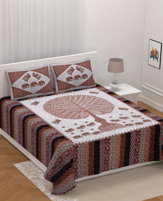 UNIQCHOICE 210 TC Cotton Double Jaipuri Prints Flat Bedsheet(Pack of 1, Multicolor)