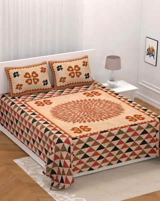 UNIQCHOICE 210 TC Cotton Double Jaipuri Prints Flat Bedsheet(Pack of 1, Brown)