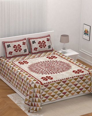 UNIQCHOICE 210 TC Cotton Double Jaipuri Prints Flat Bedsheet(Pack of 1, Maroon)