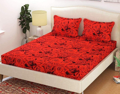 LOXICA 220 TC Microfiber Double Floral Flat Bedsheet(Pack of 1, Red)