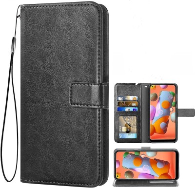 GoPerfect Flip Cover for Realme 7i / C17 |Leather Finish|Card Pockets Wallet & Stand(Black, Magnetic Case, Pack of: 1)