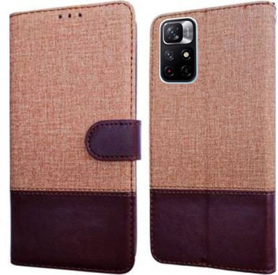 Spicesun Flip Cover for Redmi Note 11T 5G, Mi Redmi Note 11T 5G, Poco M4 Pro 5G(Brown, Dual Protection, Pack of: 1)