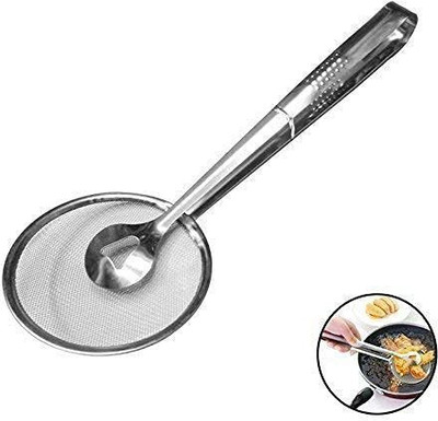 GVJ TRADERS Multi-Functional 2 in 1 Fry Tool Filter Spoon Strainer with Clip Strainer Collapsible Strainer(Silver Pack of 1)
